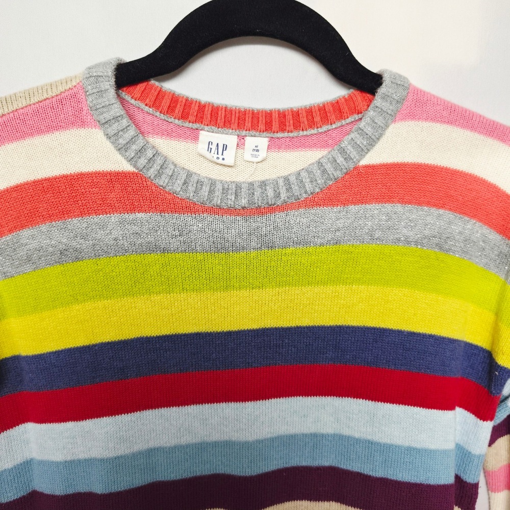 Gap Sweater Dress Girls XL 12 Multi Color Striped Long Sleeve Knit Sparkle Trim - Picture 3 of 7